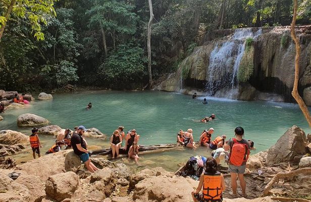 Erawan Waterfall Tiger Cave Temple and Cafe Private Tour