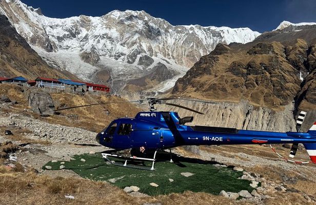 Landing Helicopter at Annapurna base camp from Pokhara tour