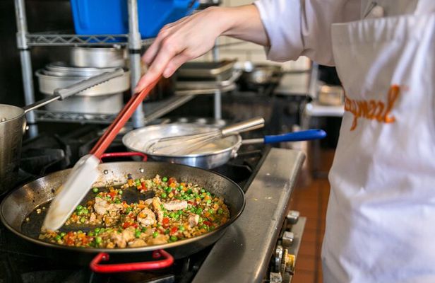 Market Tour & Paella Cooking With Wine in Central Barcelona