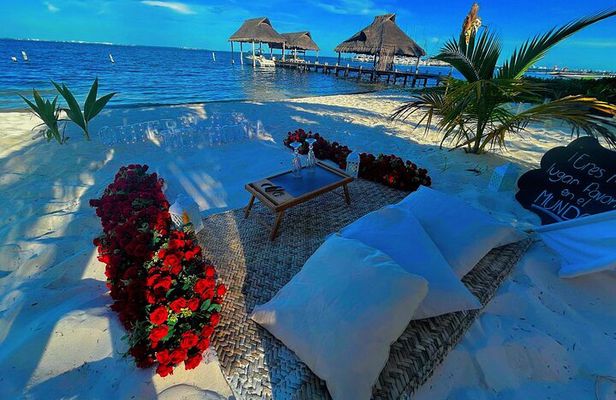 romantic picnic with a view of the caribbean sea