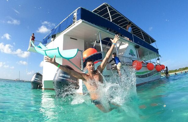 Catamaran with Slide in Cozumel Reef Snorkeling Experience
