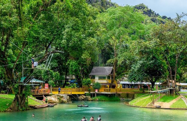 Vang Vieng:Zipline, Cave Tube, Trek,Longtail Boat, lagoon 2