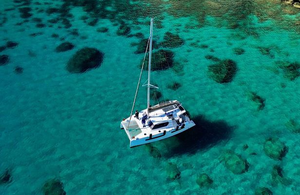 Catamaran tour stops bathing and snorkeling toast with prosecco