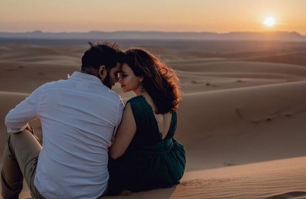 Sunset camel trekking Merzouga desert and sandboarding
