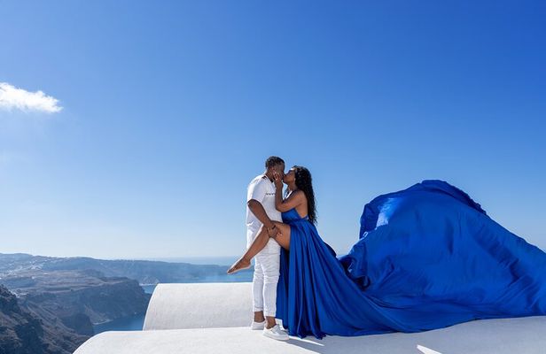 Couple Flying Dress Photoshoot Santorini with Pick up