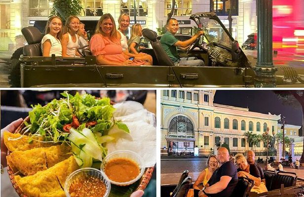 Saigon After Dark Foodie Tour by Army Open Air Jeep 4 Hours 