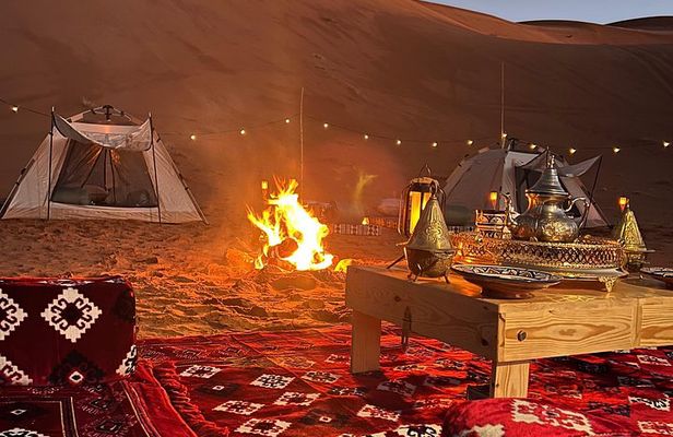 Overnight in wild desert with a tent
