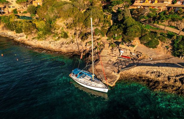 Sunset with dolphins and aperitif on a sailboat in Golfo Aranci