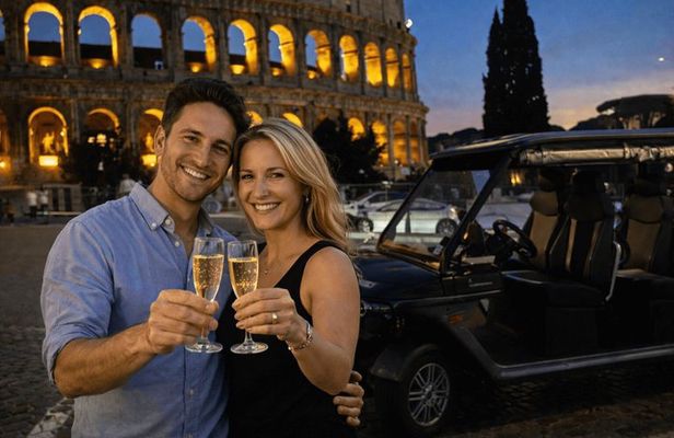 2H-Rome by Night : Private Golf Cart Tour with Prosecco & Pick-Up