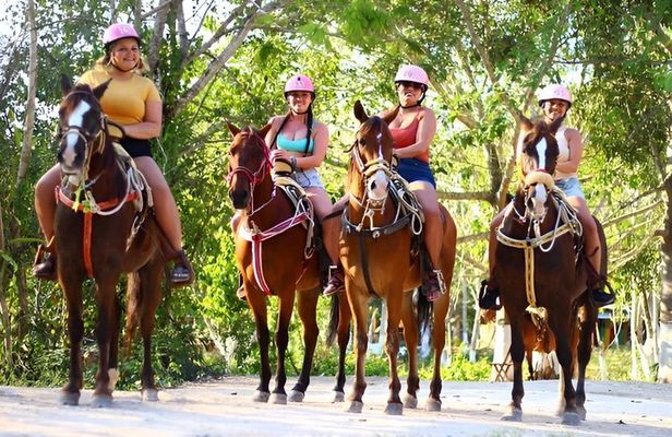 Jungle Adventure Tour ATV Zipline Cenote swim with Horse ridding