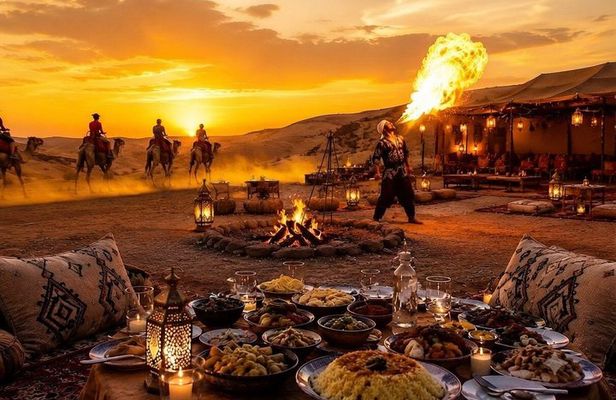 Marrakech: Agafay Desert Sunset, Camel Ride, Dinner and Fire Show