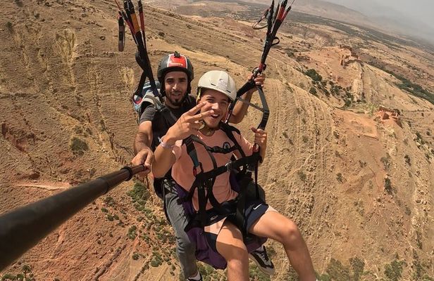 Tandem Paragliding Flight near Marrakech with Atlas Mountain View